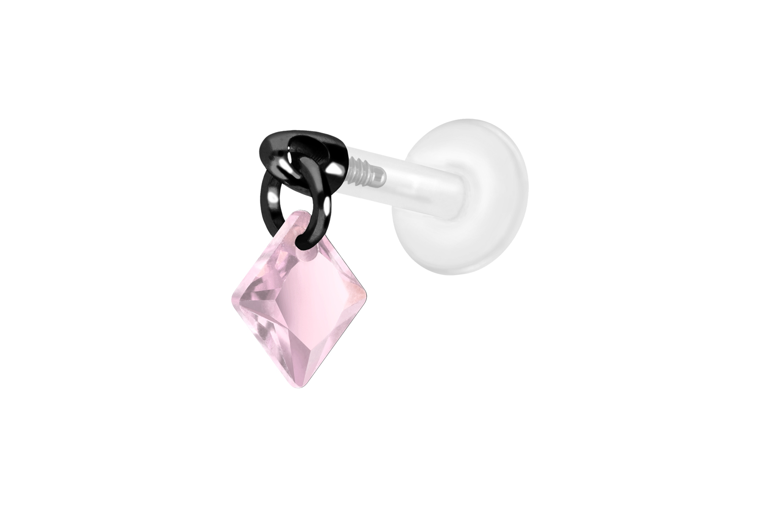 PTFE Labret Piercing mit Innengewinde + Titan-Aufsatz KRISTALLQUADRAT